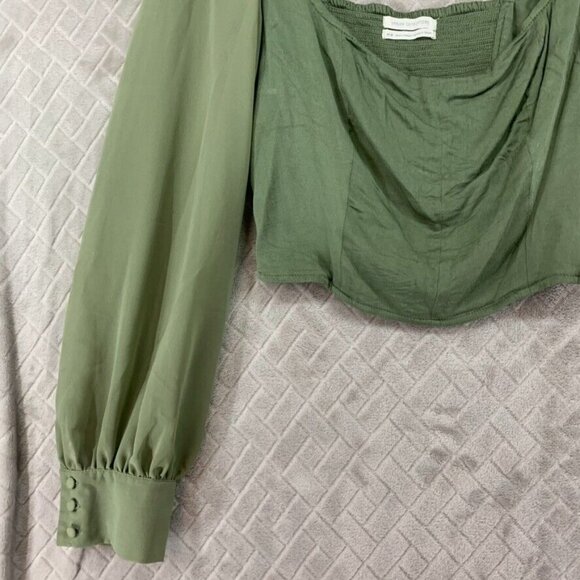 Urban Outfitters Womans Medium Crop Top Green Long Sheer Sleeve Smocked Back - Picture 5 of 16